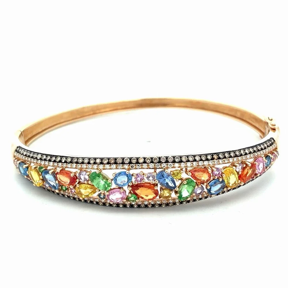 EFFY Watercolors 14K Ylw Gold Multicolor Sapphire Diamond Hinged Cuff Bracelet